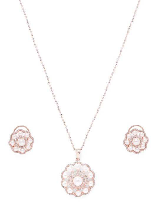 Glowing Bloom Pearl Pendant Set