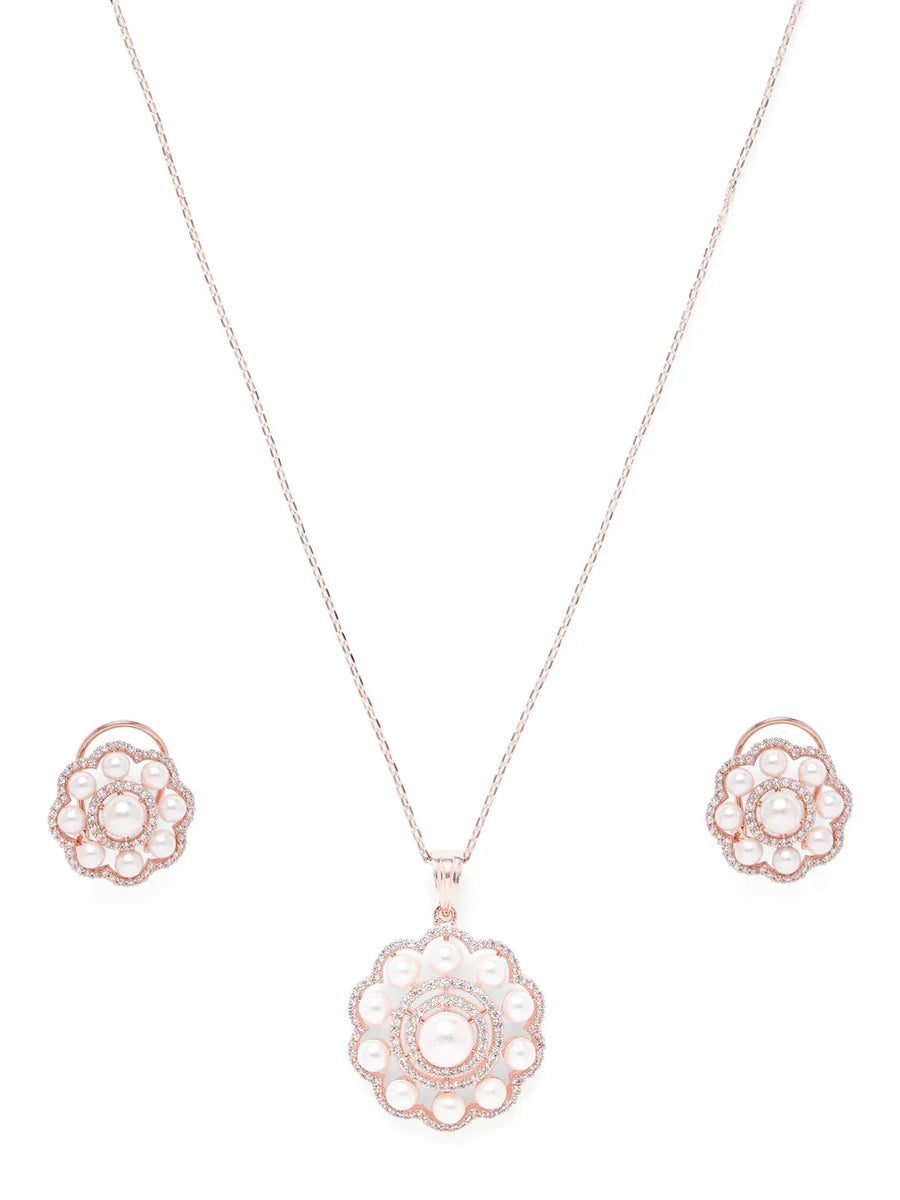 Glowing Bloom Pearl Pendant Set