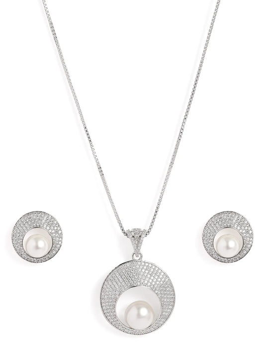 Classic Orbit Pearl CZ Pendant Set