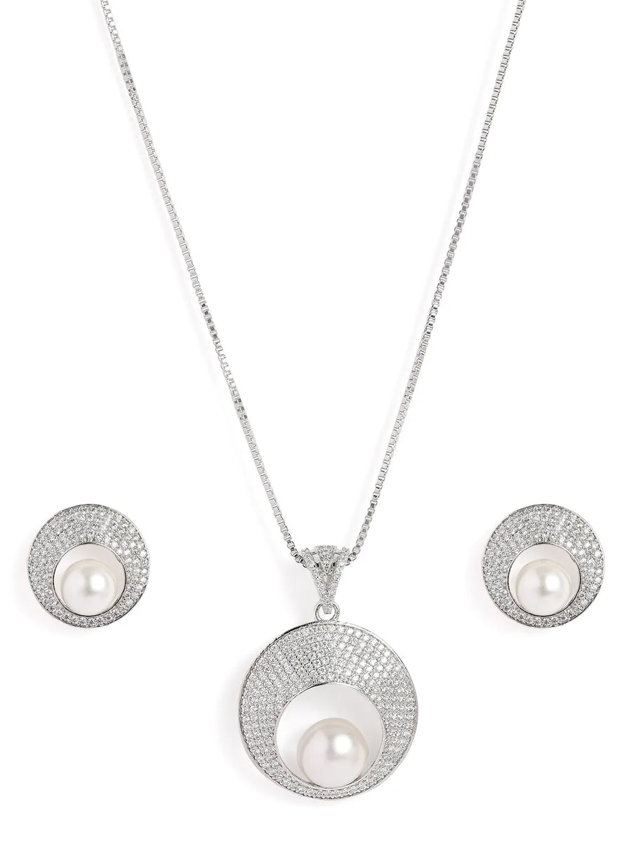 Classic Orbit Pearl CZ Pendant Set