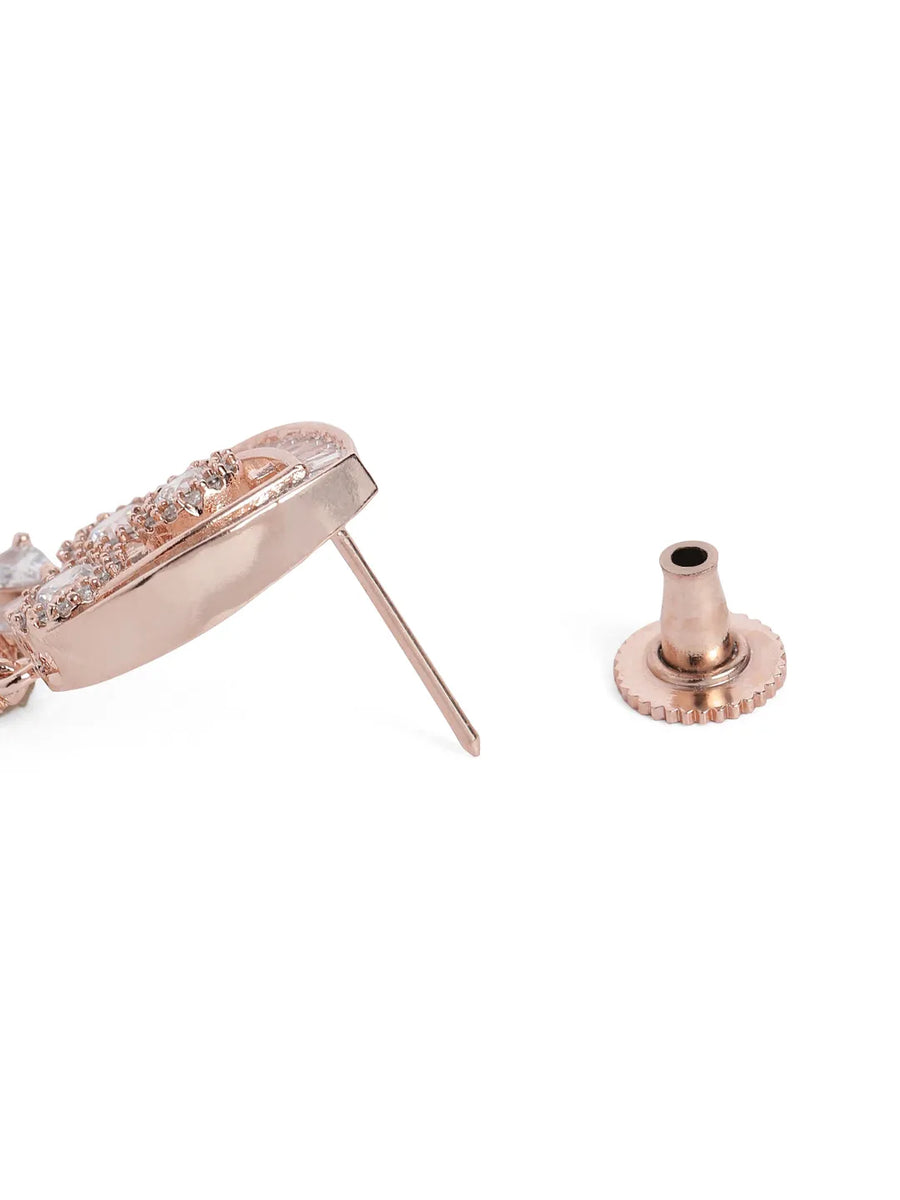 Graceful CZ Dangle Pendant & Earrings - Rose Gold