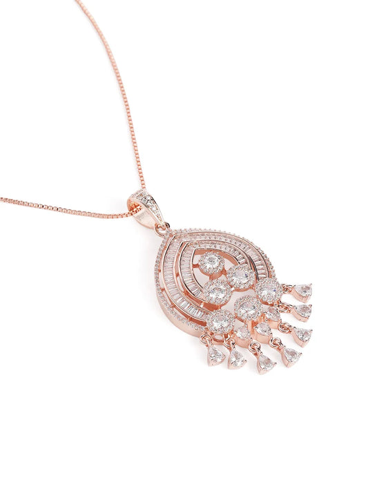 Graceful CZ Dangle Pendant & Earrings - Rose Gold