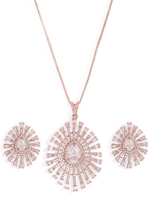Dazzling CZ Sunburst Jewelry Set - Rose Gold