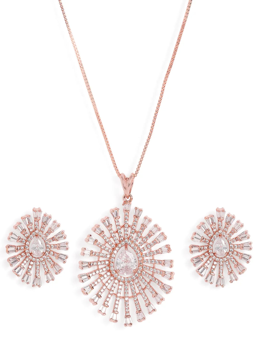 Dazzling CZ Sunburst Jewelry Set