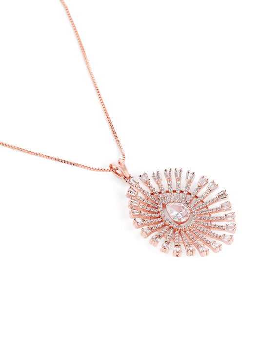 Dazzling CZ Sunburst Jewelry Set - Rose Gold