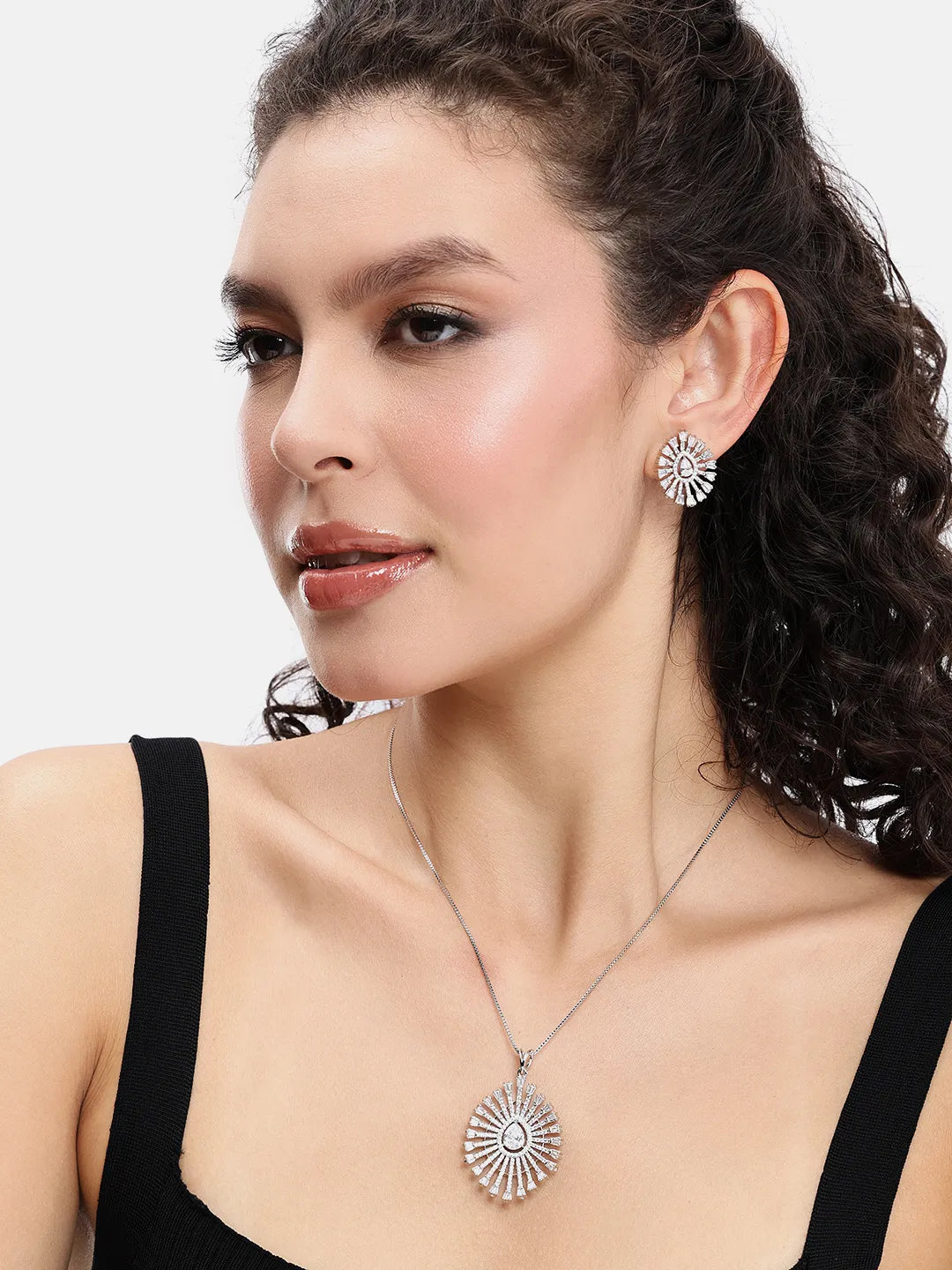 Dazzling CZ Sunburst Jewelry Set