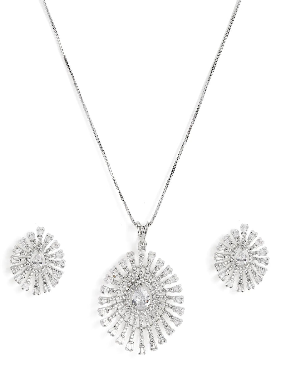 Dazzling CZ Sunburst Jewelry Set