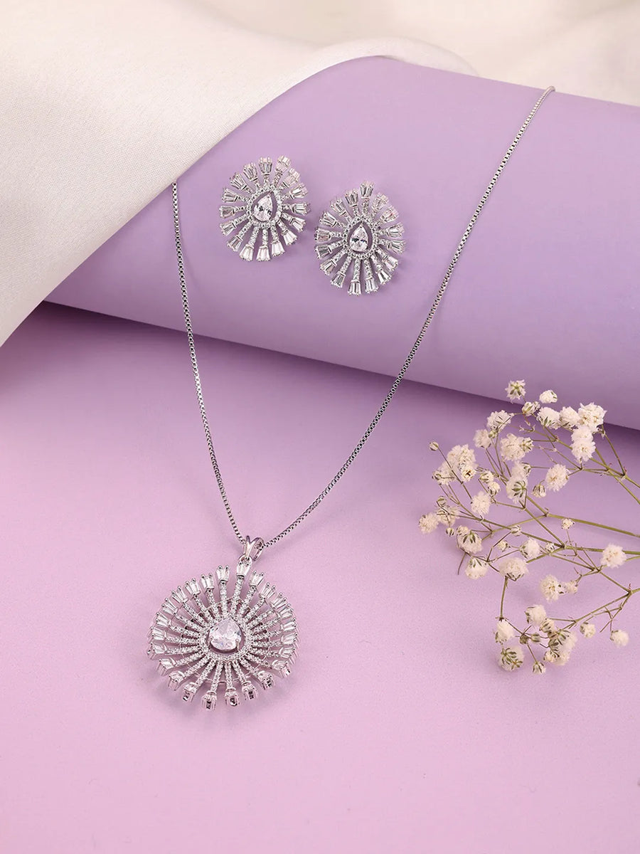Dazzling CZ Sunburst Jewelry Set