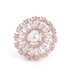 Elegant Faux Pearl and CZ Floral Duo - Rose Gold