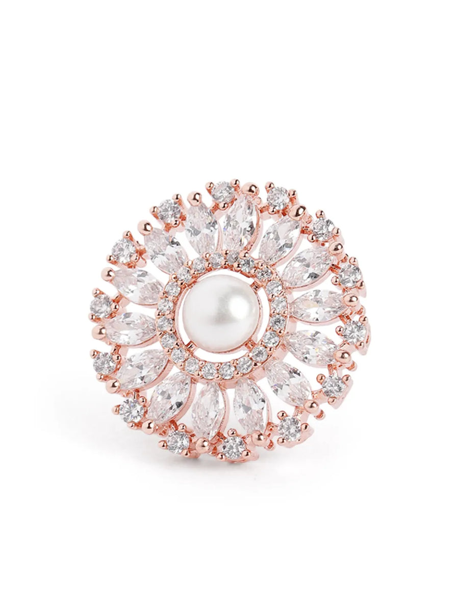 Elegant Faux Pearl and CZ Floral Duo