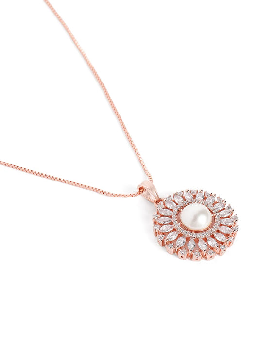 Elegant Faux Pearl and CZ Floral Duo - Rose Gold