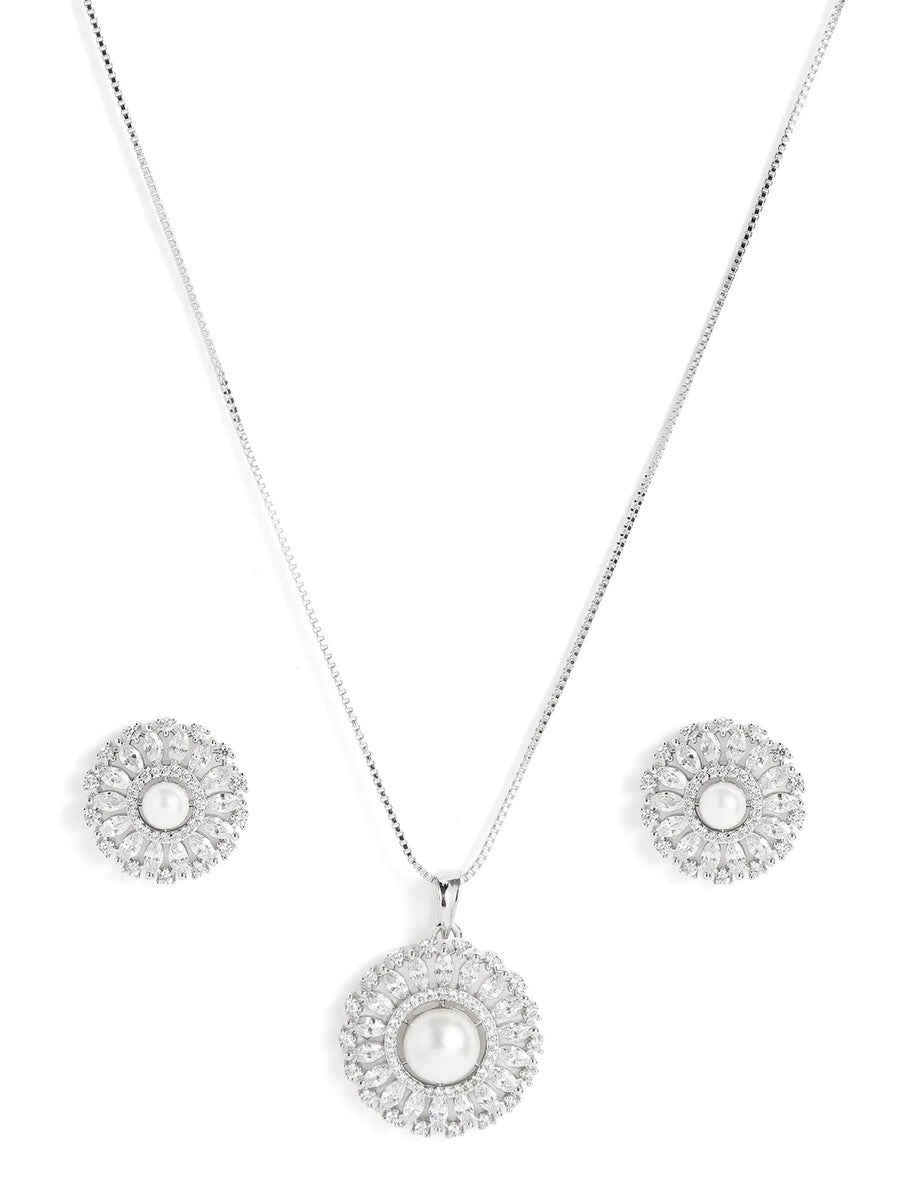 Elegant Faux Pearl and CZ Floral Duo