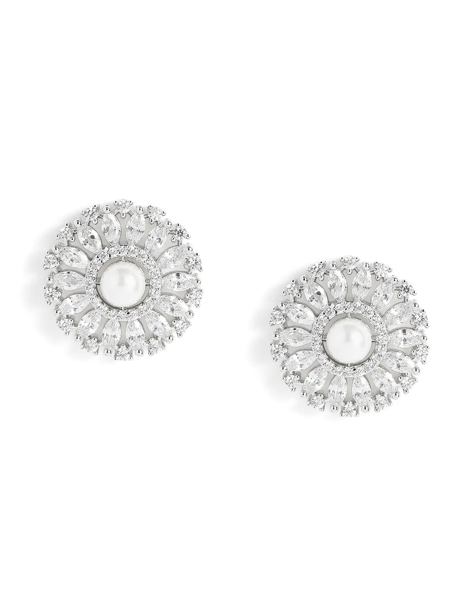 Elegant Faux Pearl and CZ Floral Duo