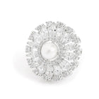 Elegant Faux Pearl and CZ Floral Duo - Silver