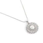 Elegant Faux Pearl and CZ Floral Duo - Silver