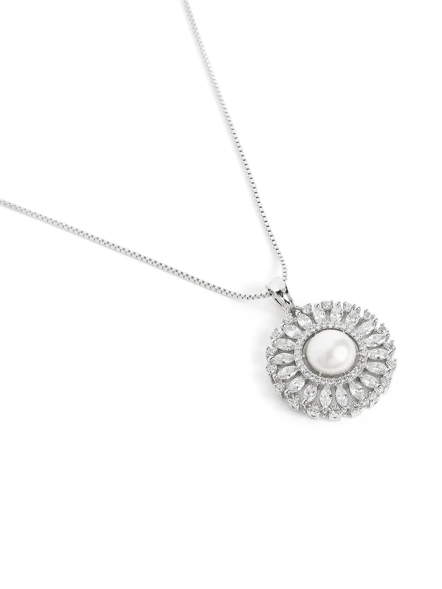 Elegant Faux Pearl and CZ Floral Duo