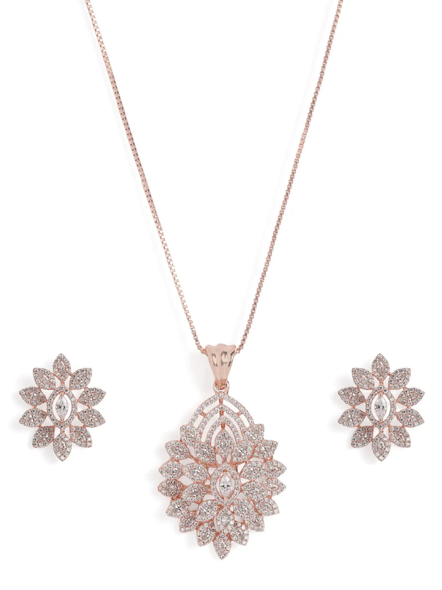 Timeless Sparkling CZ Leaf Cluster Set - Rose Gold
