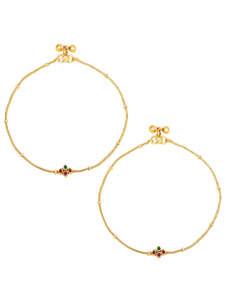 Peora Tradintional Floral Sparkle Payal - Gold