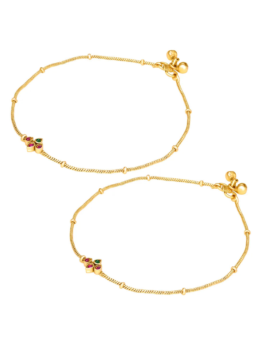 Peora Tradintional Floral Sparkle Payal - Gold
