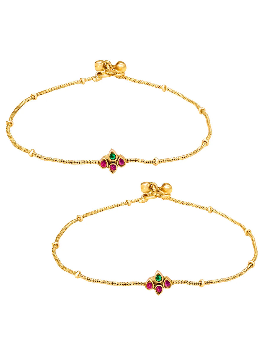 Peora Tradintional Floral Sparkle Payal - Gold