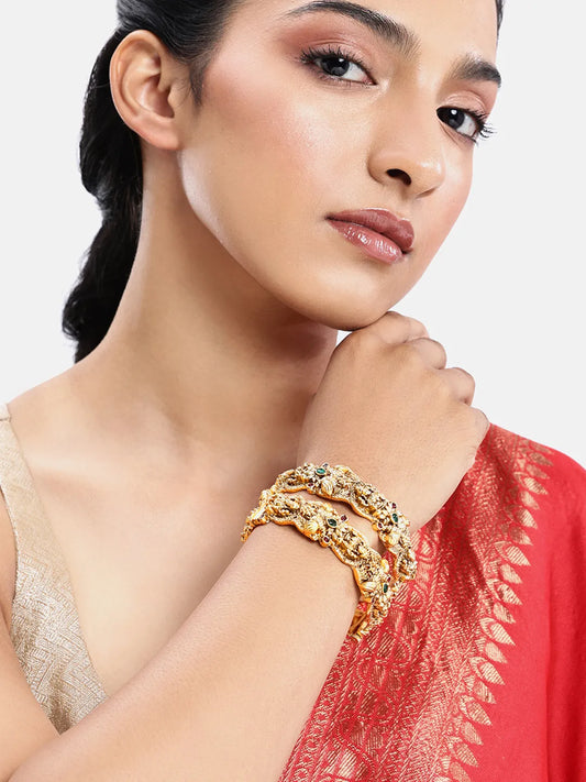 Peora Nakshi Lakshmi Ruby Emerald Bangles