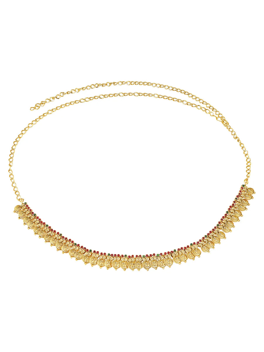 Royal Coin Laxmi Motif Temple Belly Chain - Gold