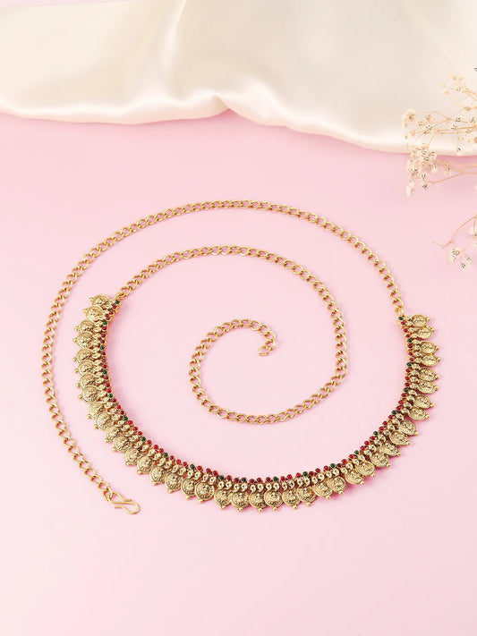 Royal Coin Laxmi Motif Temple Belly Chain - Gold