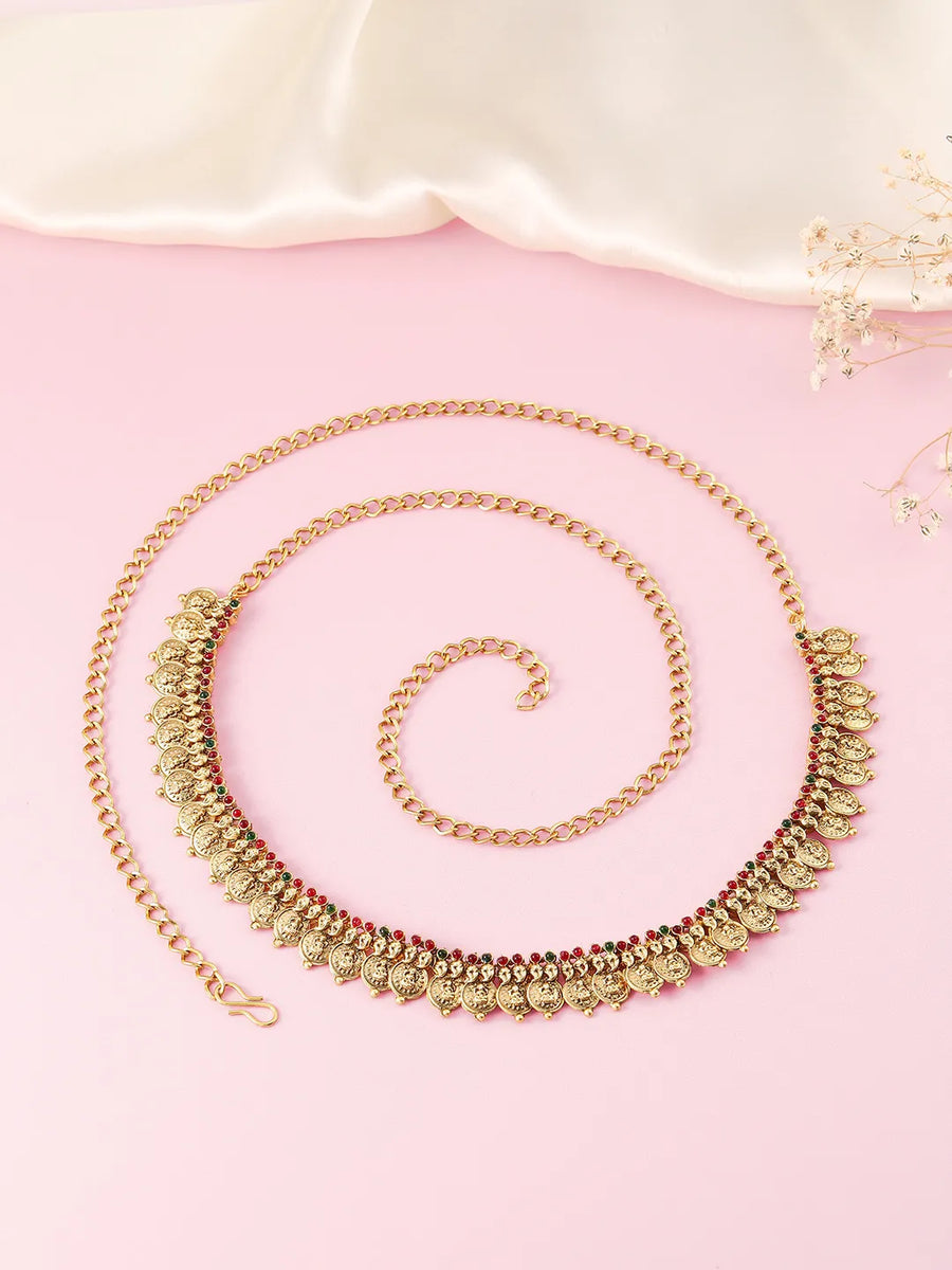 Royal Coin Laxmi Motif Temple Belly Chain - Gold