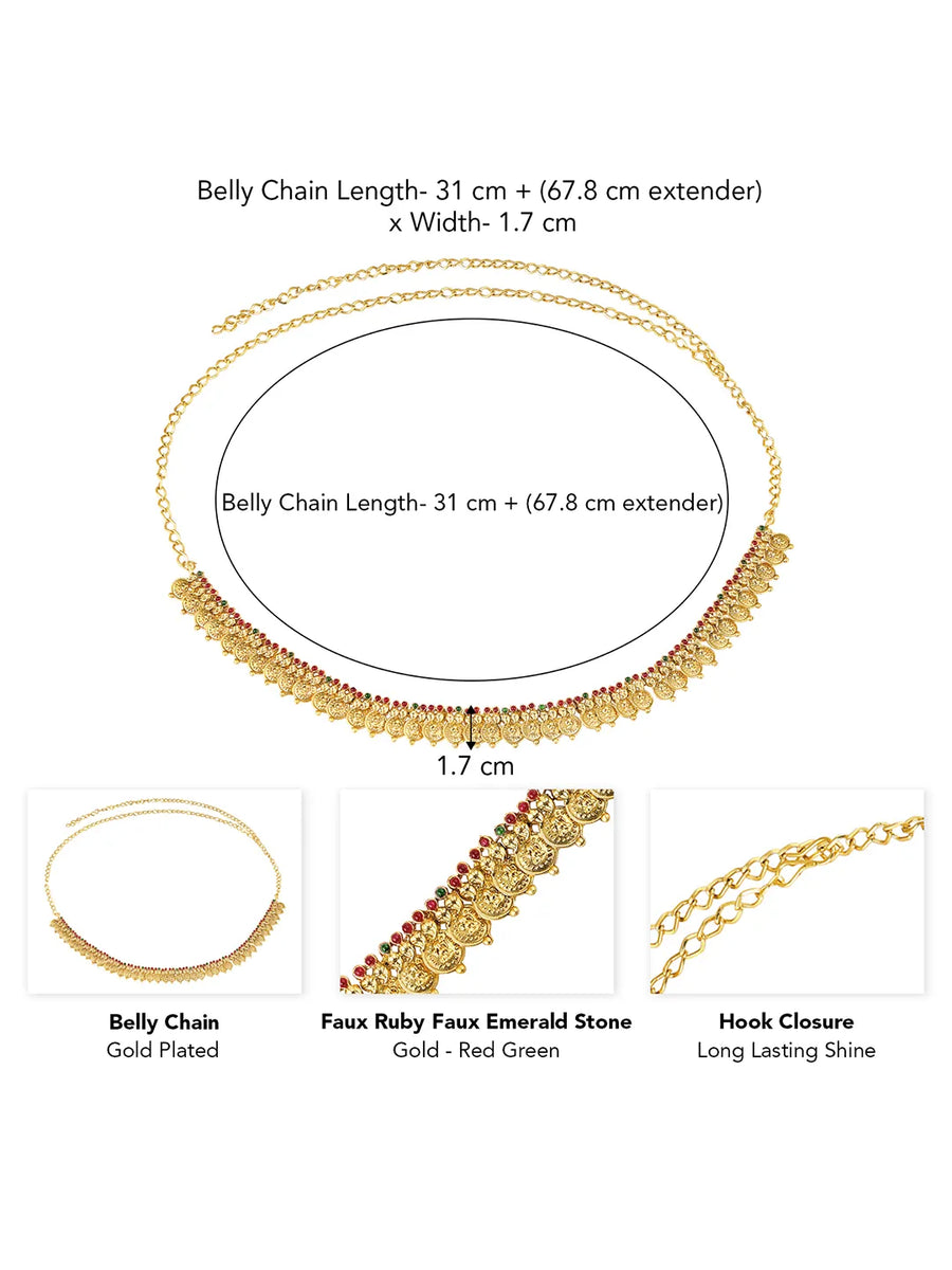 Royal Coin Laxmi Motif Temple Belly Chain - Gold