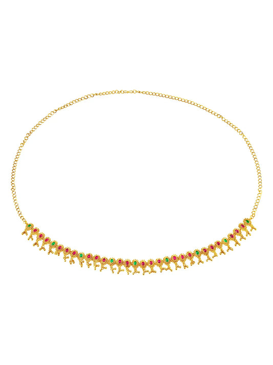 Gleaming Ruby Accent Belly Chain - Gold