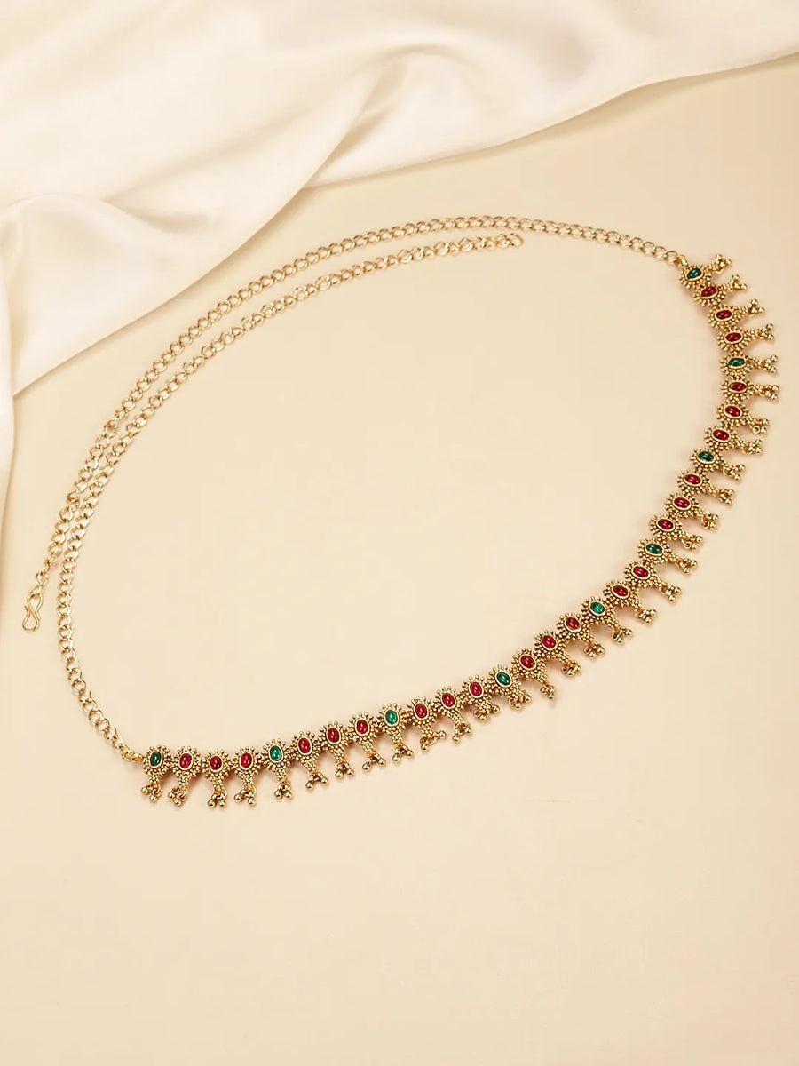 Gleaming Ruby Accent Belly Chain - Gold