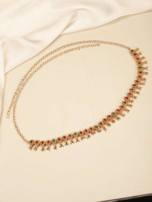 Gleaming Ruby Accent Belly Chain - Gold