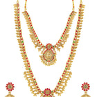 Temple Inspired Floral Motif Necklace Set - Gold