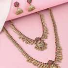 Temple Inspired Floral Motif Necklace Set - Gold