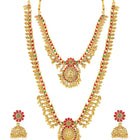 Temple Inspired Floral Motif Necklace Set - Gold