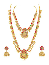 Temple Inspired Floral Motif Necklace Set - Gold