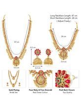 Temple Inspired Floral Motif Necklace Set - Gold