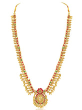 Temple Inspired Floral Motif Necklace Set - Gold