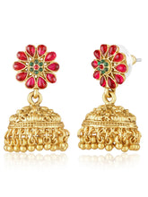 Temple Inspired Floral Motif Necklace Set - Gold