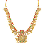 Temple Inspired Floral Motif Necklace Set - Gold