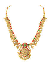 Temple Inspired Floral Motif Necklace Set - Gold