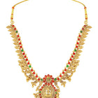 Temple Inspired Floral Motif Necklace Set - Gold