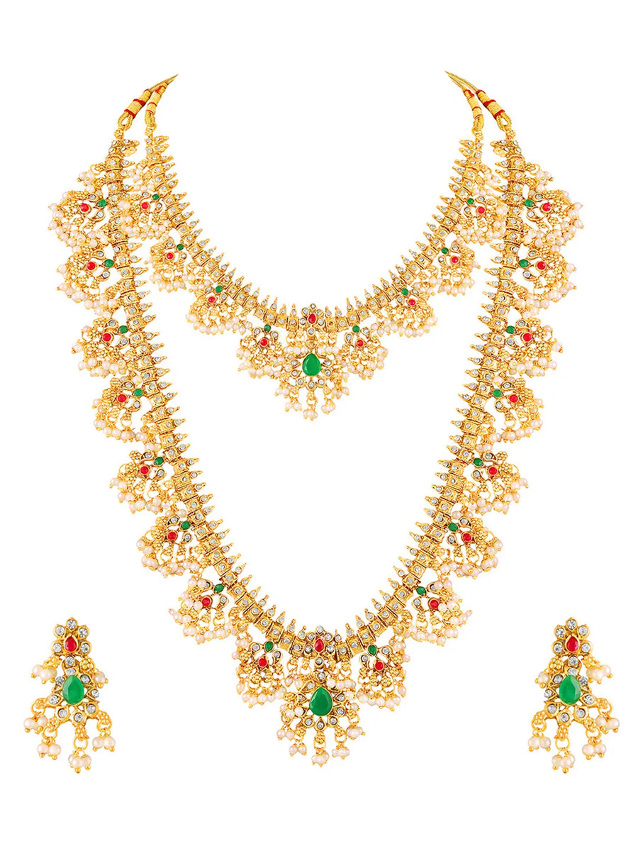 Peora Bridal Pearl Guttapusalu Necklace Set
