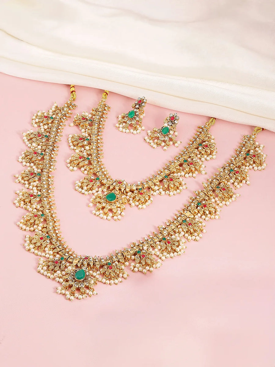 Peora Bridal Pearl Guttapusalu Necklace Set