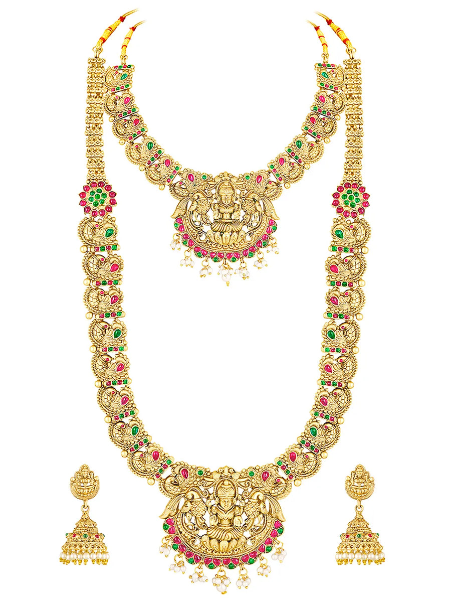 Peora Mahalaxmi Temple Bridal Set - Gold