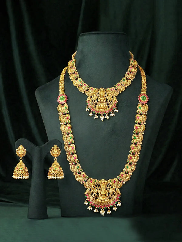Peora Mahalaxmi Temple Bridal Set - Gold