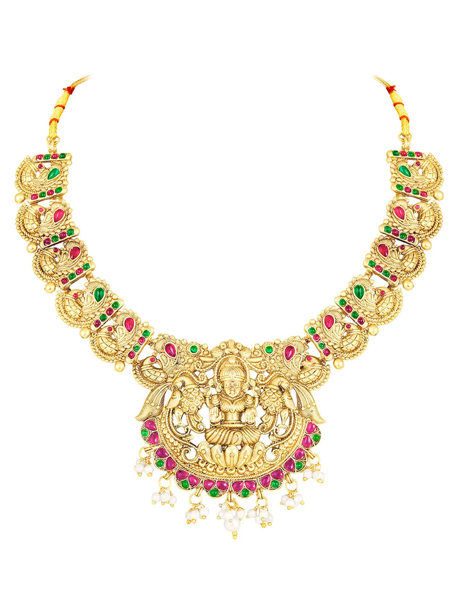 Peora Mahalaxmi Temple Bridal Set - Gold