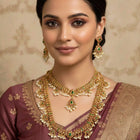 Peora Jaadu Green & Rani Pink Necklace Bridal Set