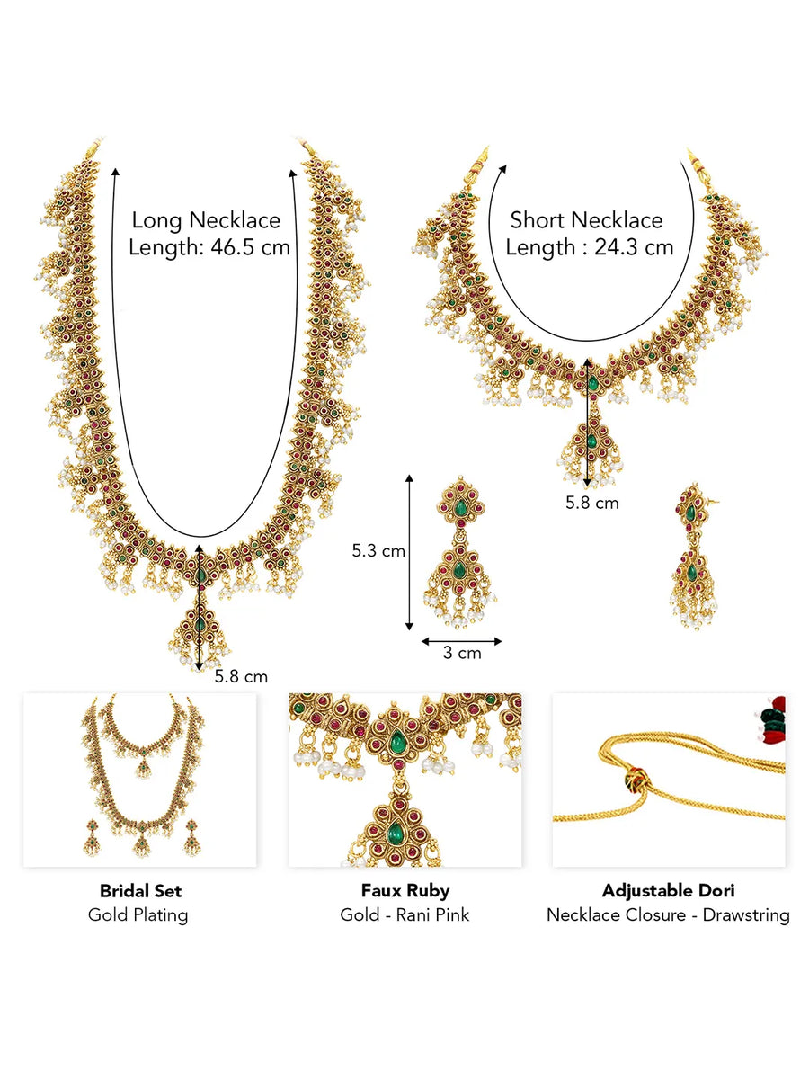 Peora Jaadu Green & Rani Pink Necklace Bridal Set