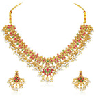 Royal Look Faux Kundan Beads Necklace Set - Gold